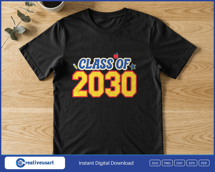 Class Of 2030 design printed on a black t-shirt
