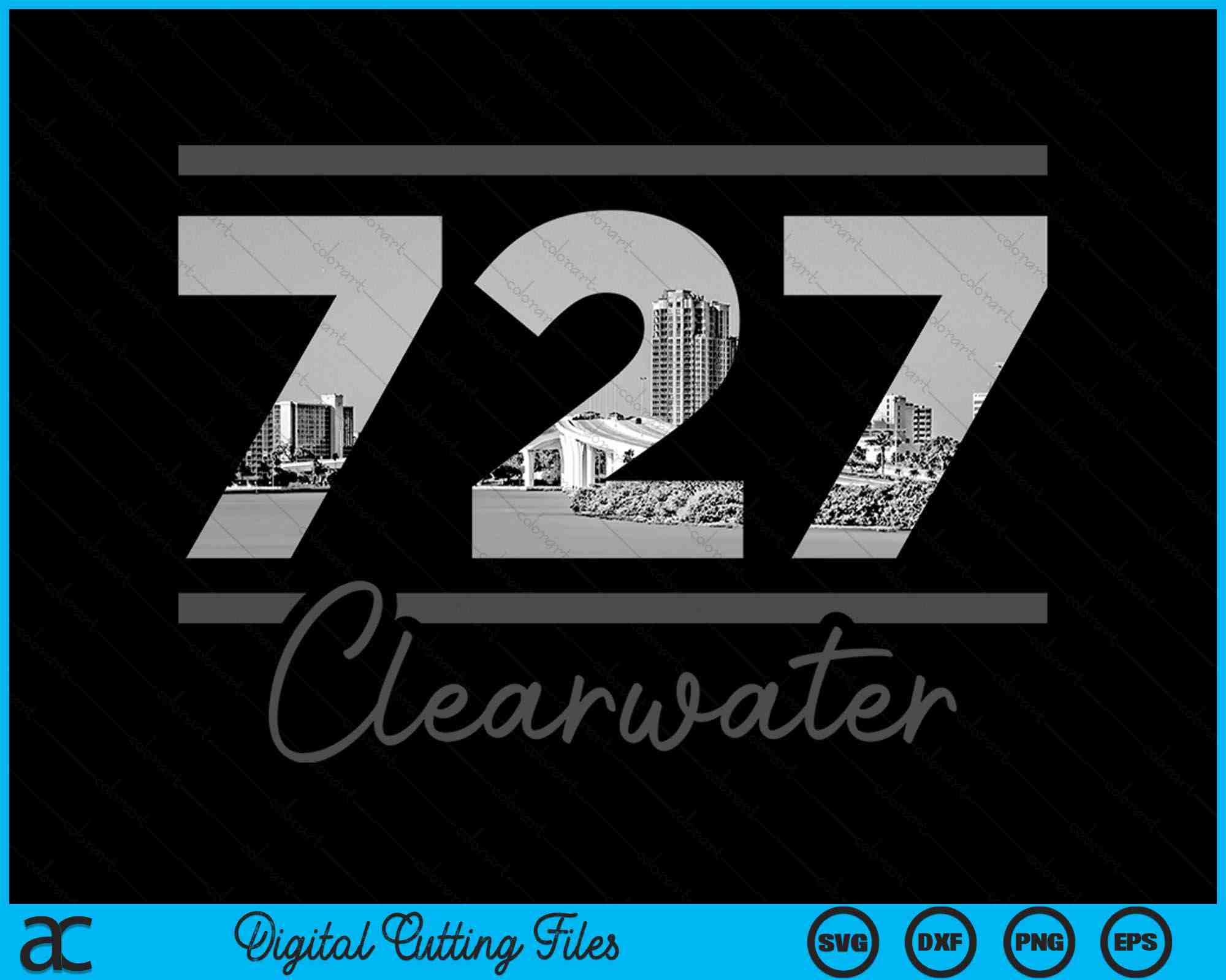 Clearwater 727 Area Code Skyline Florida Vintage SVG PNG Cutting Files ...