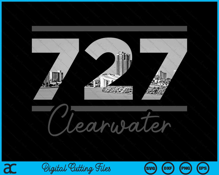 Clearwater 727 Netnummer Skyline Florida Vintage SVG PNG digitale snijbestanden 