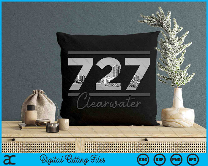 Clearwater 727 Area Code Skyline Florida Vintage SVG PNG Digital Cutting Files