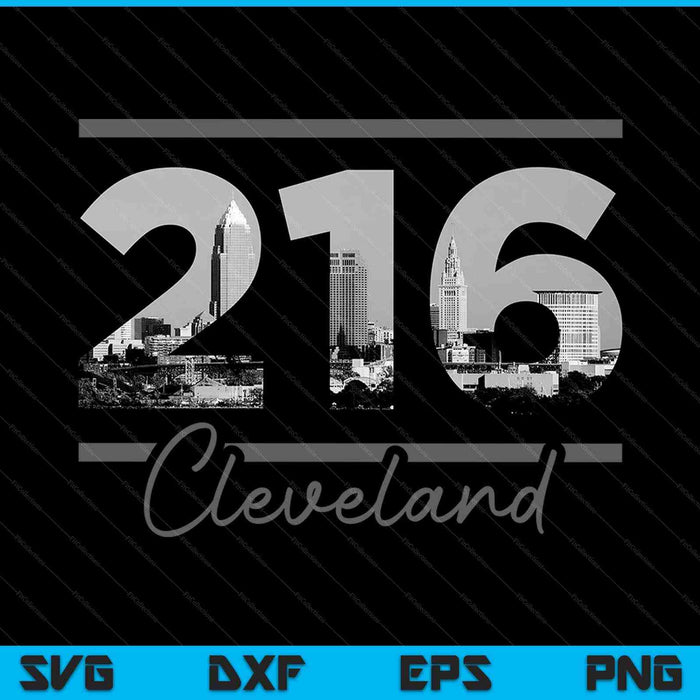 Cleveland 216 Area Code Skyline Ohio Vintage SVG PNG Cutting Printable Files