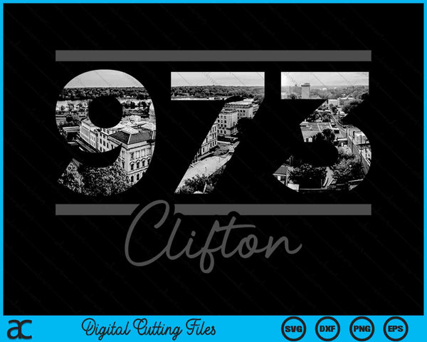 Clifton 973 Area Code Skyline New Jersey Vintage SVG PNG Digital Cutting Files