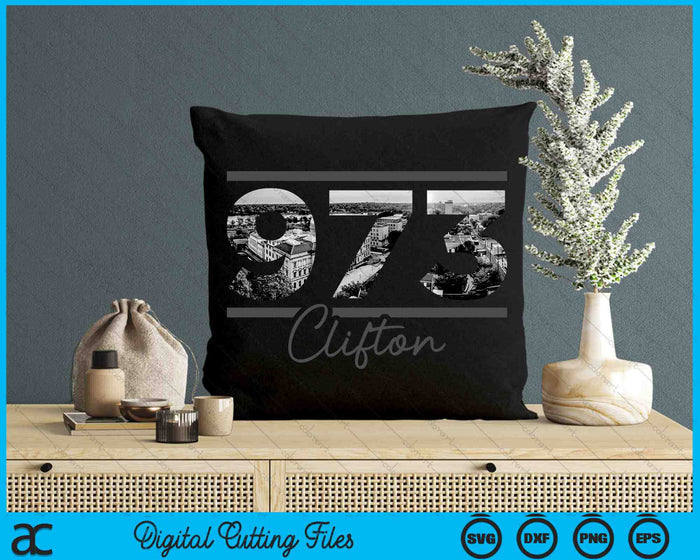 Clifton 973 Netnummer Skyline New Jersey Vintage SVG PNG digitale snijbestanden 