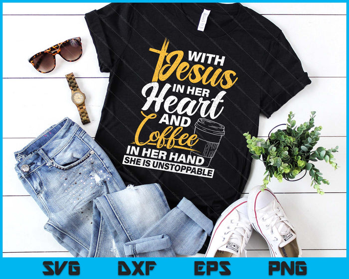 Coffe In Her Hand Christian Religious Jesus SVG PNG Digital Printable Files