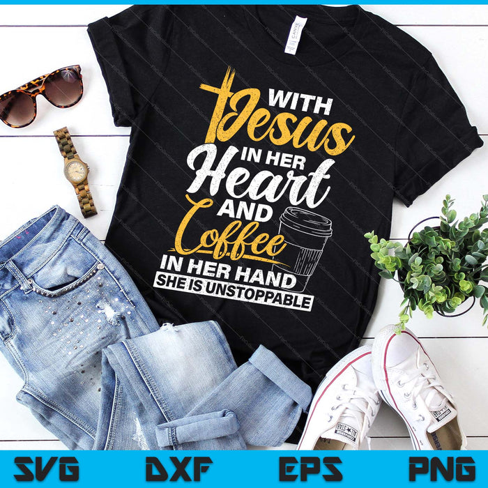 Coffe In Her Hand Christian Religious Jesus SVG PNG Digital Printable Files