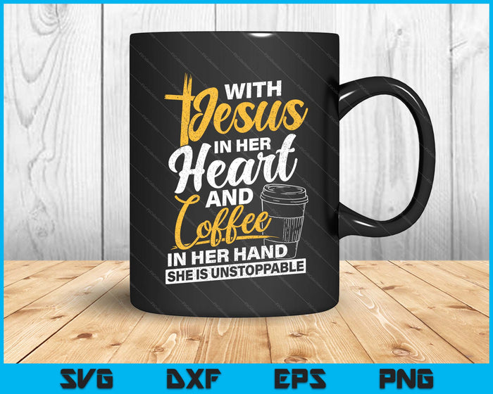 Coffe In Her Hand Christian Religious Jesus SVG PNG Digital Printable Files