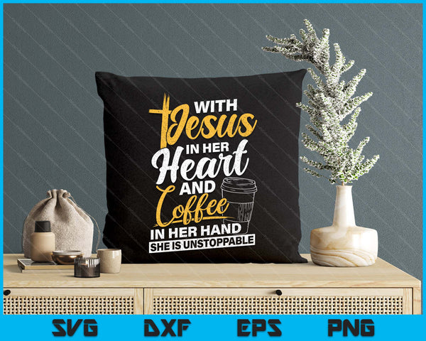 Coffe In Her Hand Christian Religious Jesus SVG PNG Digital Printable Files