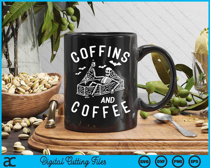 Coffins And Coffee Funny Skeleton Vintage Halloween Vibes SVG PNG Digital Cutting Files