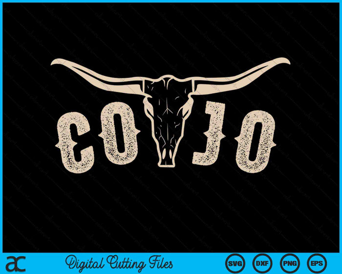 Cojo Bull Skull Music Country 70s Cowboys Retro SVG PNG digitale snijbestanden