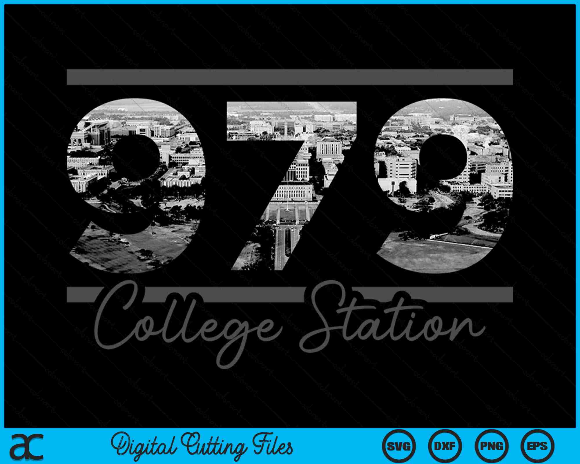 College Station 979 Area Code Skyline Texas Vintage SVG Cutting Files ...