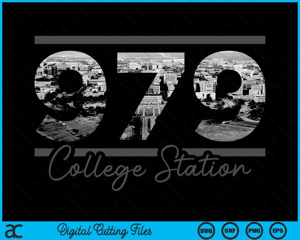 College Station 979 Netnummer Skyline Texas Vintage SVG PNG digitale snijbestanden