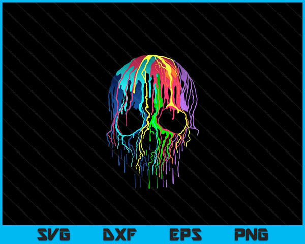 Kleurrijke verf druipende schedel - verf druppelen skelet hoofd SVG PNG digitale snijbestanden