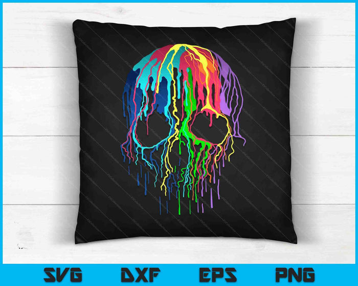 Colorful Paint Dripping Skull - Paint Drip Skeleton Head SVG PNG Digital Cutting Files