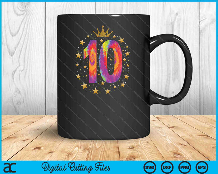 Colorful Tie Dye Number 10 Year Old 10th Birthday SVG PNG Cutting Printable Files