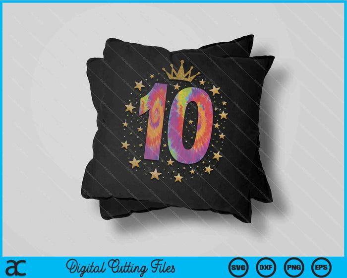 Colorido Tie Dye Número 10 años 10º cumpleaños SVG PNG Cortar archivos imprimibles