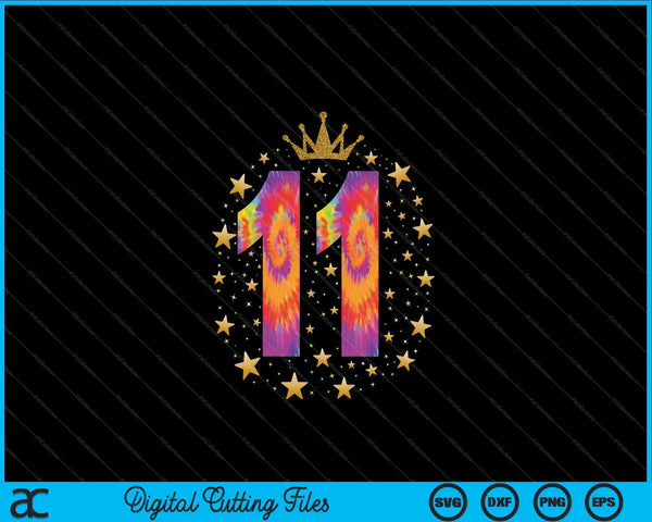 Colorido Tie Dye Número 11 años 11 cumpleaños SVG PNG Cortar archivos imprimibles