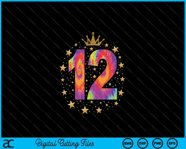 Colorido Tie Dye Número 12 años 12 cumpleaños SVG PNG Cortar archivos imprimibles