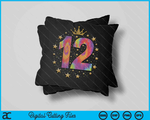 Colorido Tie Dye Número 12 años 12 cumpleaños SVG PNG Cortar archivos imprimibles