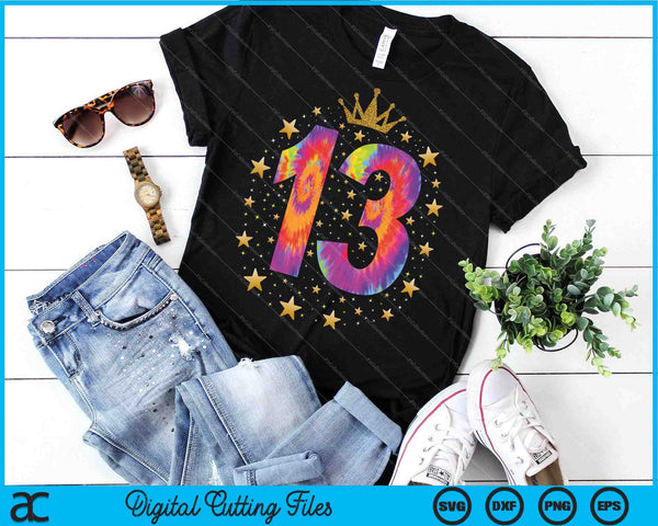 Colorful Tie Dye Number 13 Year Old 13th Birthday SVG PNG Digital Cutting File