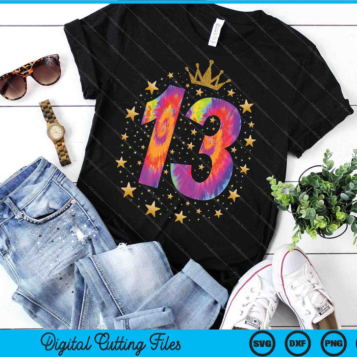 Colorful Tie Dye Number 13 Year Old 13th Birthday SVG PNG Digital Cutting File