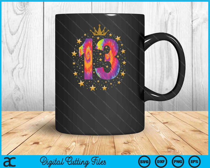 Colorful Tie Dye Number 13 Year Old 13th Birthday SVG PNG Digital Cutting File