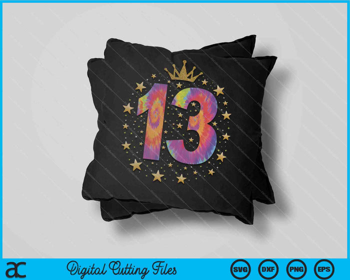 Colorful Tie Dye Number 13 Year Old 13th Birthday SVG PNG Digital Cutting File