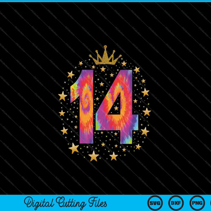 Colorful Tie Dye Number 14 Year Old 14th Birthday SVG PNG Digital Cutting File