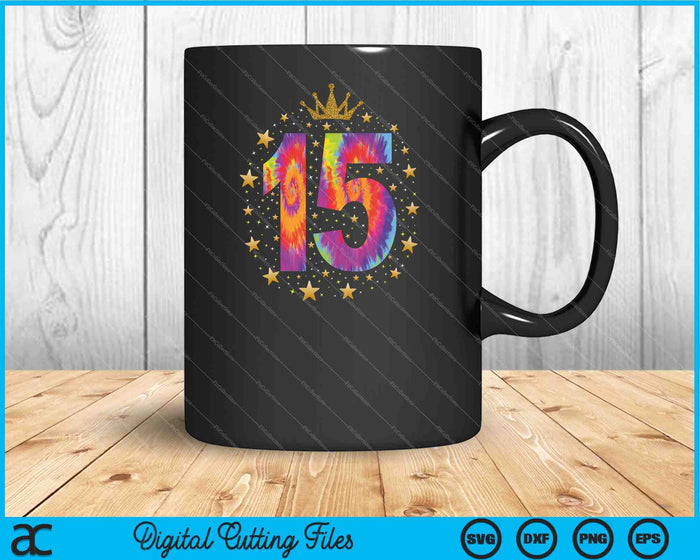 Colorful Tie Dye Number 15 Year Old 15th Birthday SVG PNG Digital Cutting File