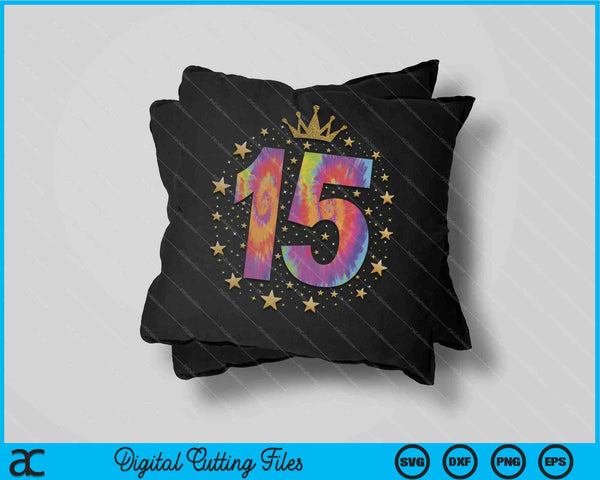 Colorful Tie Dye Number 15 Year Old 15th Birthday SVG PNG Digital Cutting File