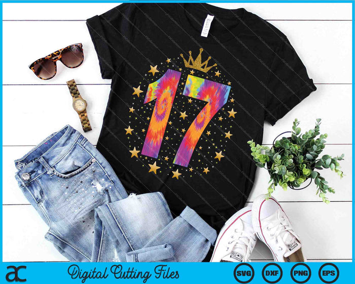 Colorful Tie Dye Number 17 Year Old 17th Birthday SVG PNG Digital Cutting File