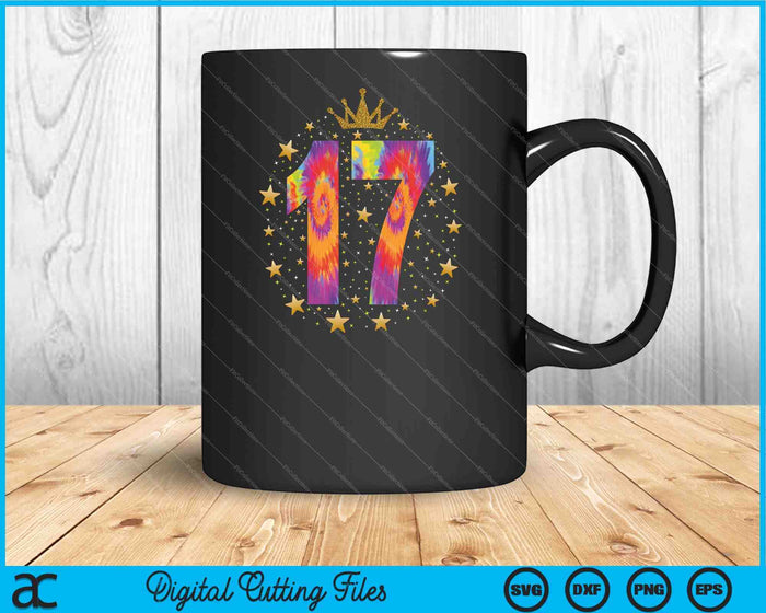 Colorful Tie Dye Number 17 Year Old 17th Birthday SVG PNG Digital Cutting File