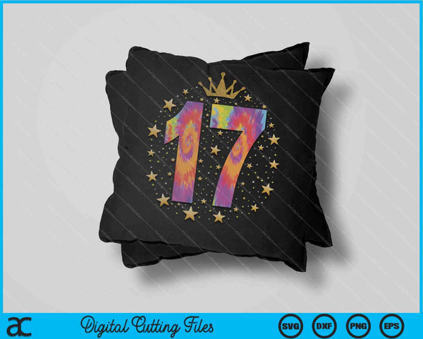 Colorful Tie Dye Number 17 Year Old 17th Birthday SVG PNG Digital Cutting File