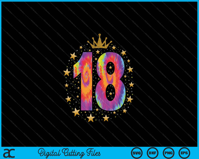 Colorido Tie Dye Número 18 años 18 cumpleaños SVG PNG Cortar archivos imprimibles