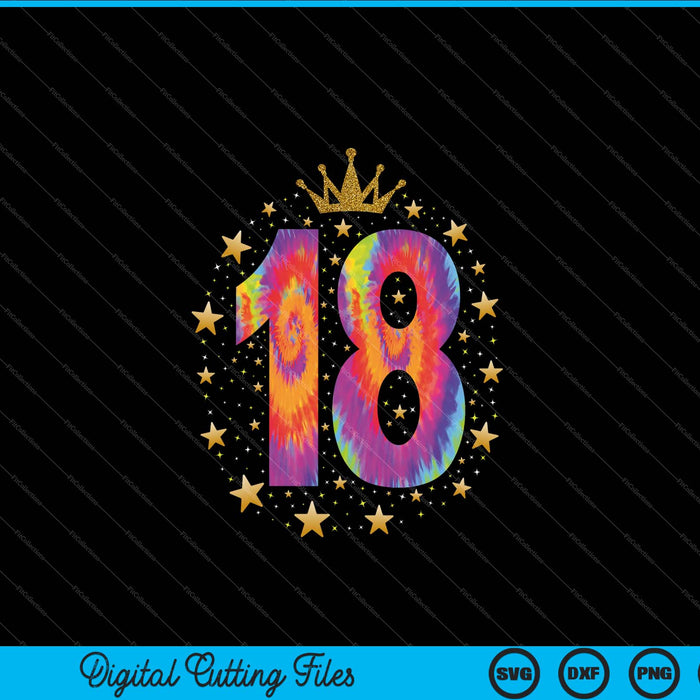 Colorido Tie Dye Número 18 años 18 cumpleaños SVG PNG Cortar archivos imprimibles