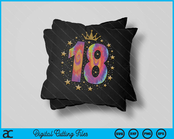 Colorful Tie Dye Number 18 Year Old 18th Birthday SVG PNG Cutting Printable Files