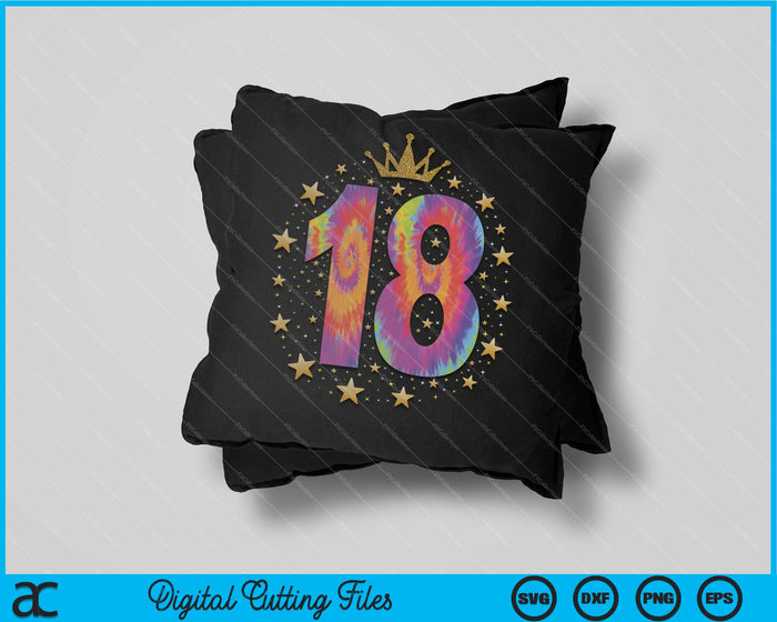 Colorful Tie Dye Number 18 Year Old 18th Birthday SVG PNG Cutting Printable Files