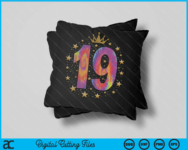Colorido Tie Dye Número 19 años 19 cumpleaños SVG PNG Cortar archivos imprimibles