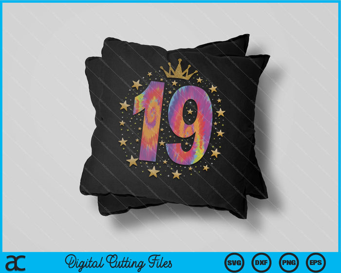 Colorful Tie Dye Number 19 Year Old 19th Birthday SVG PNG Cutting Printable Files