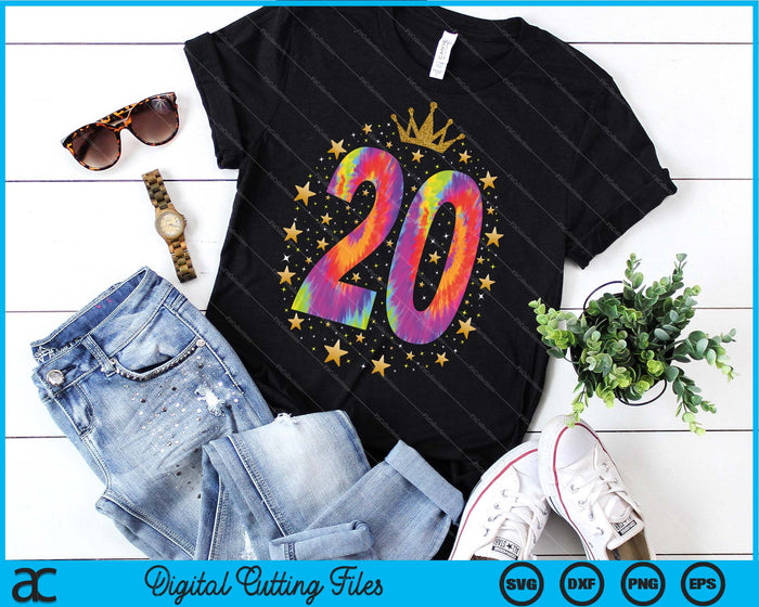 Colorful Tie Dye Number 20 Year Old 20th Birthday SVG PNG Cutting Printable Files