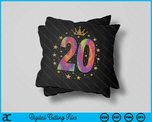 Colorido Tie Dye Número 20 años 20 cumpleaños SVG PNG Cortar archivos imprimibles