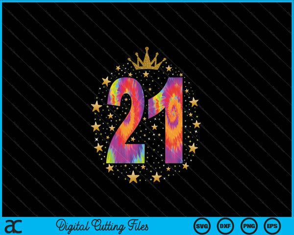 Colorido Tie Dye Número 21 años 21 cumpleaños SVG PNG Cortar archivos imprimibles