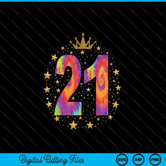 Colorful Tie Dye Number 21 Year Old 21th Birthday SVG PNG Cutting Printable Files