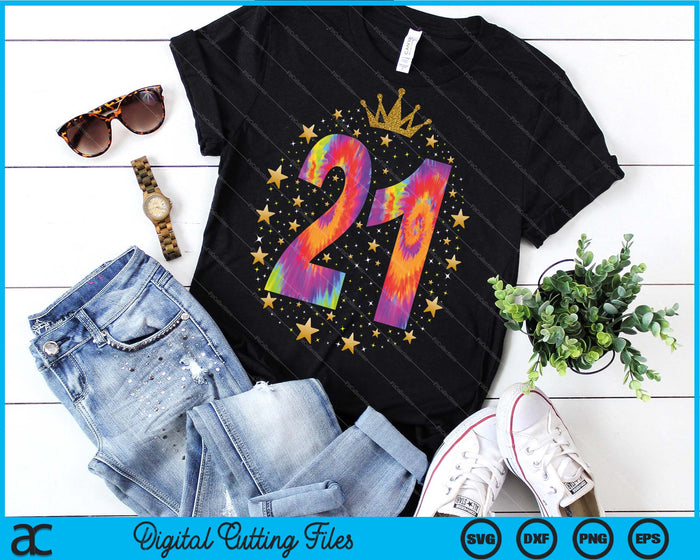 Colorful Tie Dye Number 21 Year Old 21th Birthday SVG PNG Cutting Printable Files