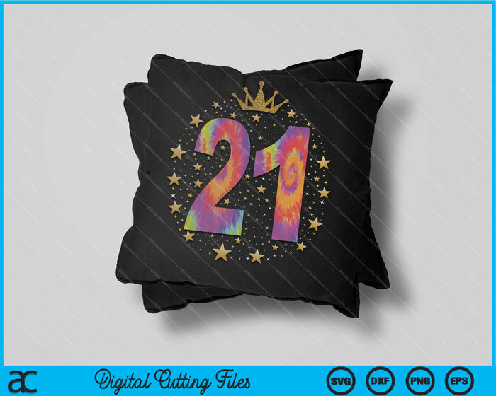 Colorful Tie Dye Number 21 Year Old 21th Birthday SVG PNG Cutting Printable Files