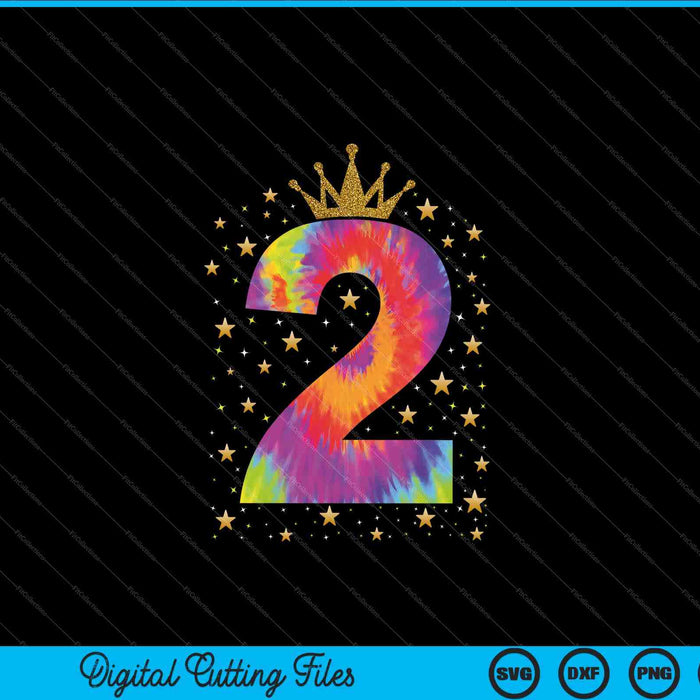 Colorido Tie Dye Número 2 años 2do cumpleaños SVG PNG Cortar archivos imprimibles