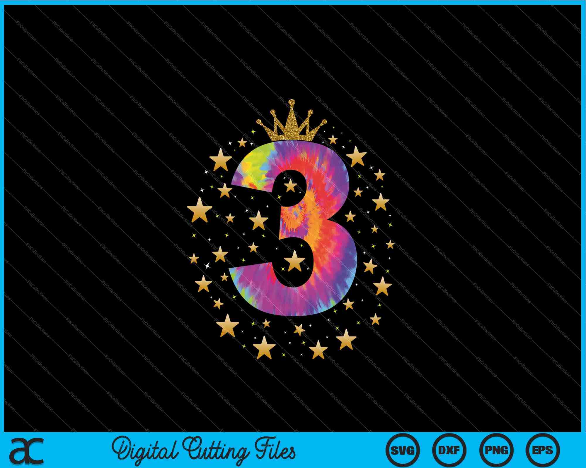 3 Rd Birthday Numbers Colorful Tie Dye Number 3 Year Old Girls 3rd Birthday SVG PNG Files ...