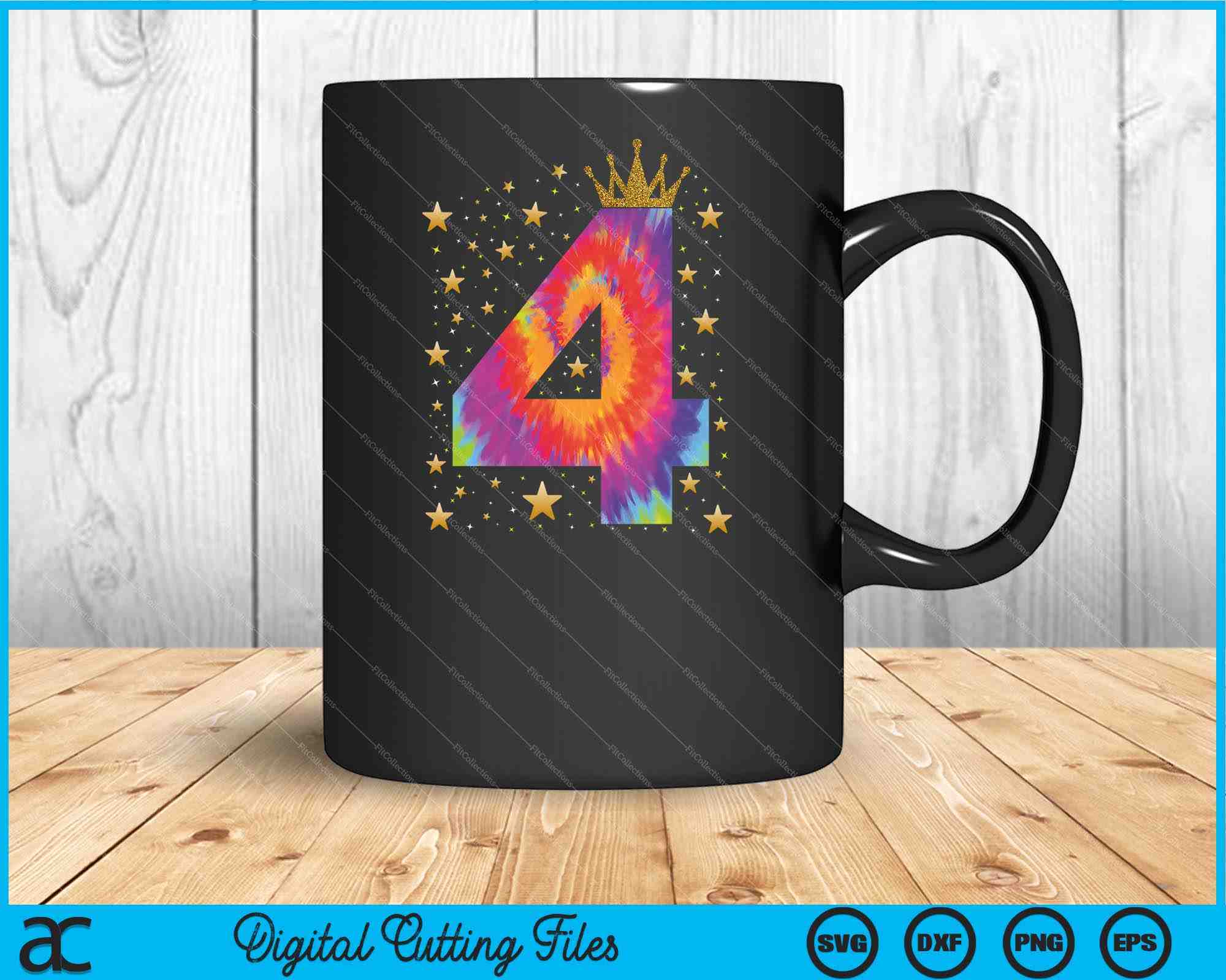 4th Colorful Colorful Tie Dye Number 4 Year Old Girls 4th Birthday SVG PNG Files ...