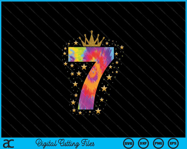 Colorido Tie Dye Número 7 años 7º cumpleaños SVG PNG Cortar archivos imprimibles