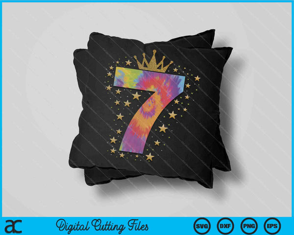 Colorido Tie Dye Número 7 años 7º cumpleaños SVG PNG Cortar archivos imprimibles
