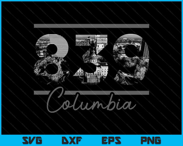 Columbia 839 Código de área Skyline Carolina del Sur Vintage SVG PNG Cortar archivos imprimibles